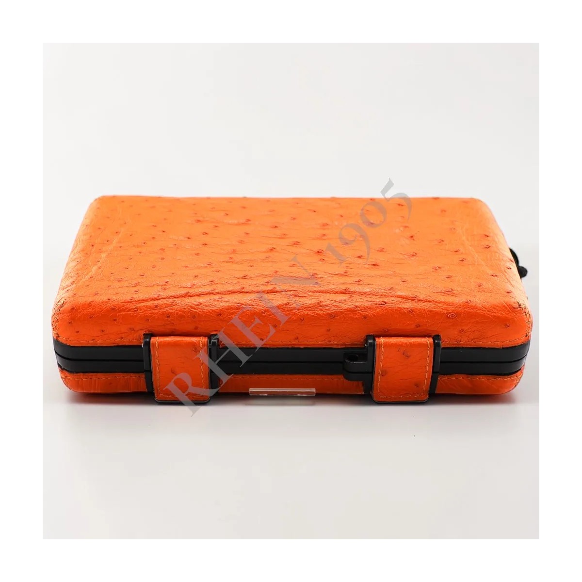 RHEIN CIGAR CASE 5 OSTRICH LEATHER TOTAL COVER ORANGE — Rhein 1905