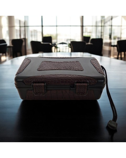 RHEIN CIGAR CASE 10 CROCODILE LEATHER BROWN — Rhein 1905