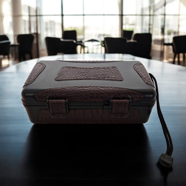 RHEIN CIGAR CASE 10 CROCODILE LEATHER BROWN — Rhein 1905