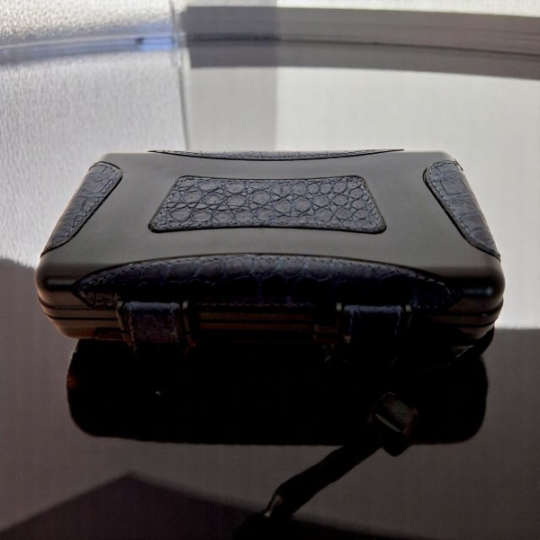 RHEIN CIGAR CASE 5 CROCODILE LEATHER BLUE — Rhein 1905