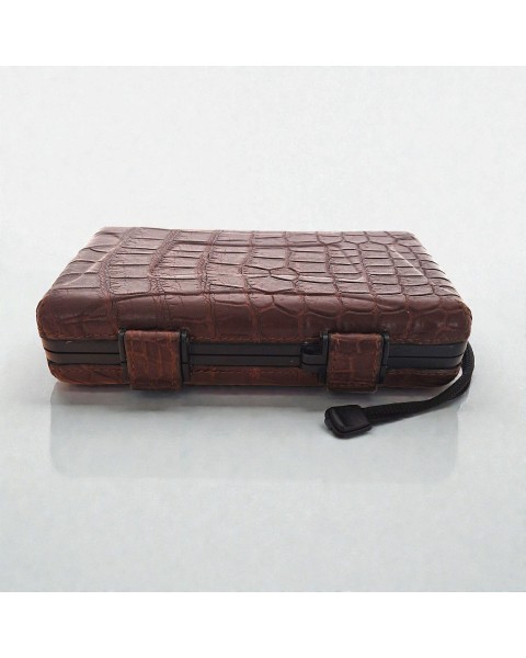 RHEIN CIGAR CASE 5 CROCODILE LEATHER TOTAL COVER BROWN — Rhein 1905