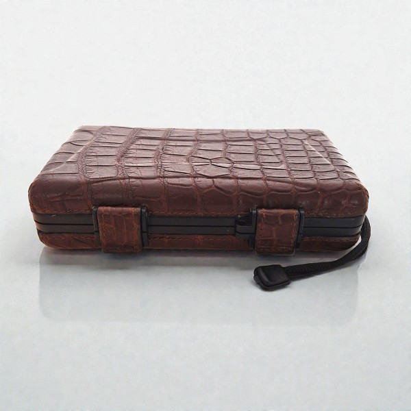 RHEIN CIGAR CASE 5 CROCODILE LEATHER TOTAL COVER BROWN — Rhein 1905